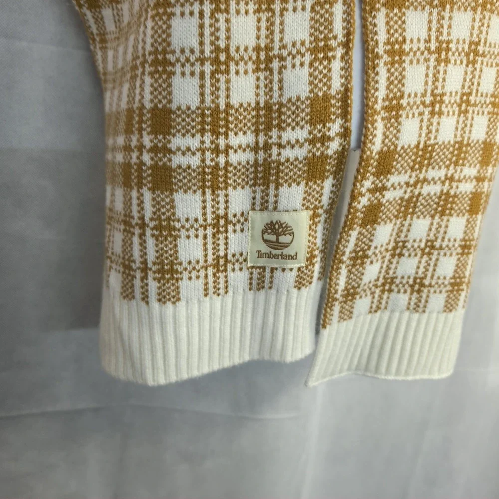 Timberland Scarf Plaid Acrylic Knit Brown White Winter Warm Soft NWOT Approx 64
